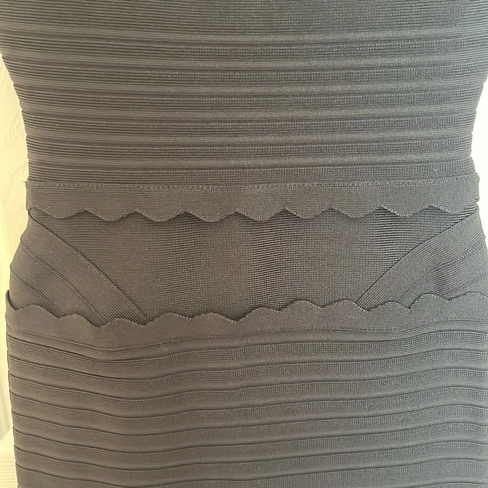 Herve Leger Lotus Cold Shoulder Scallop Hem Bandage Dress